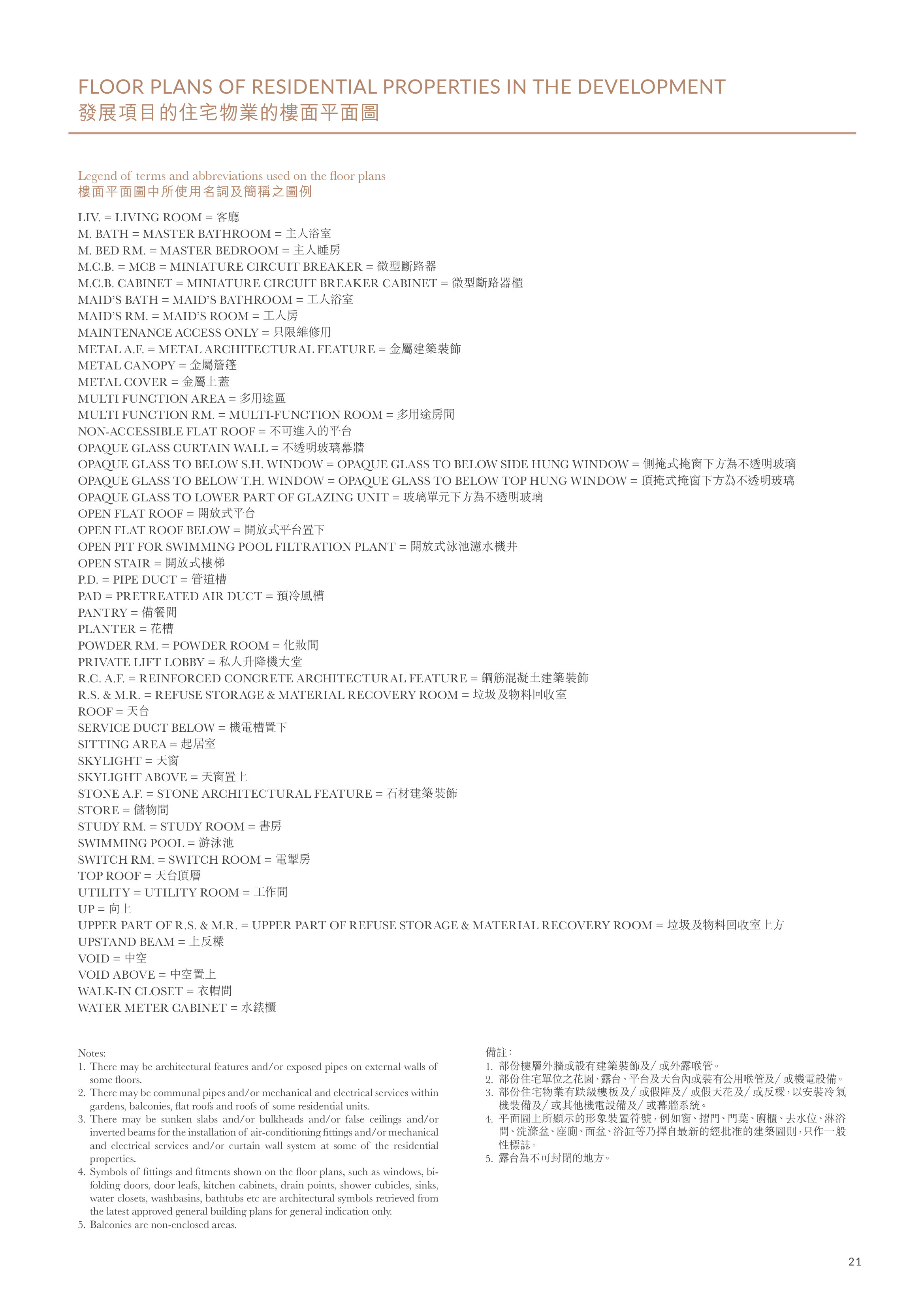 深水灣徑8號 Legend of terms and abbreviations used on the floor plans（放大）