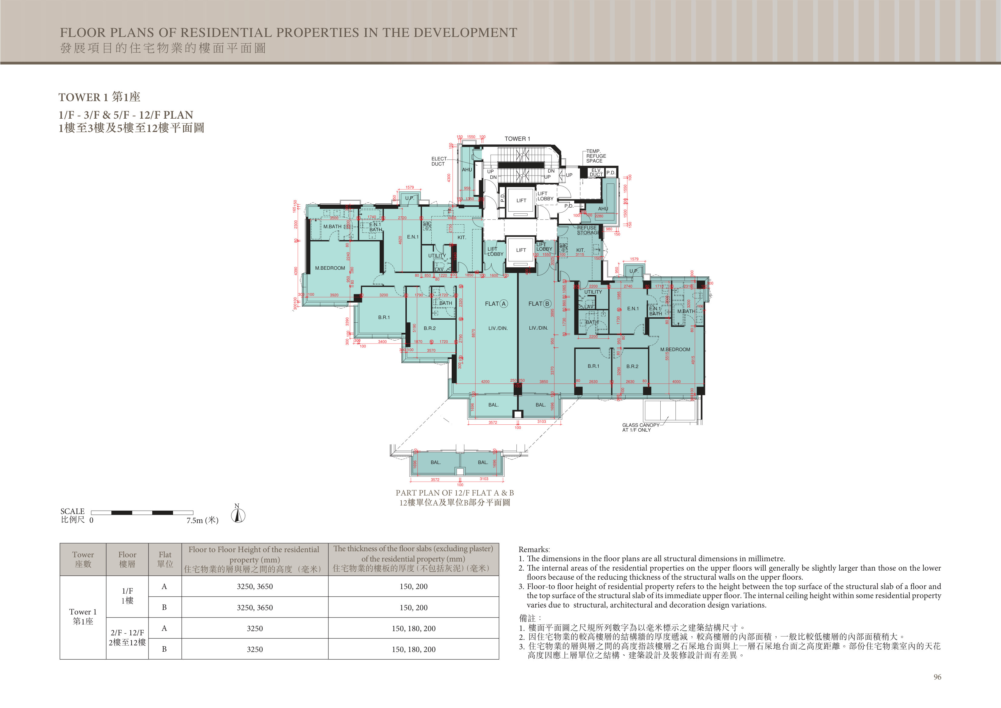 駿嶺薈 1座 2/F-12/F 平面圖（放大）