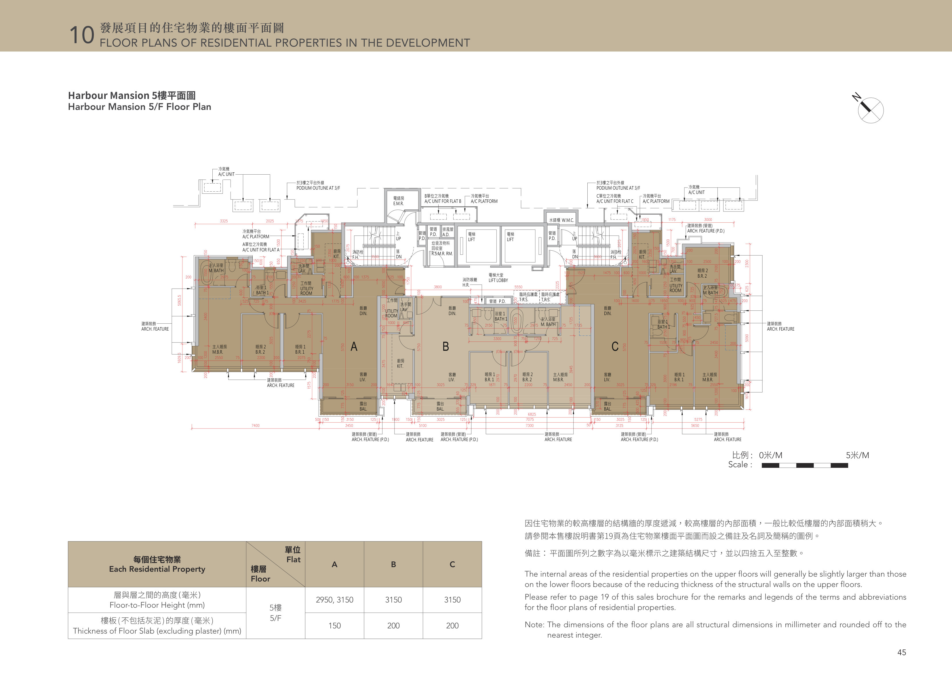 天瀧 Harbour Mansion 5樓平面圖（放大）