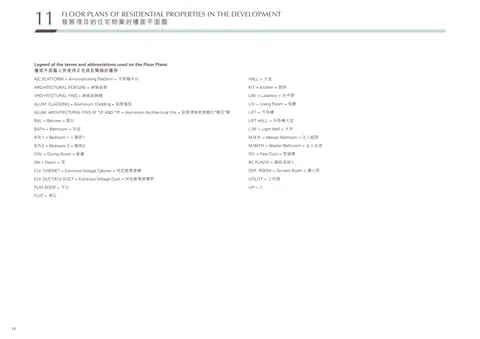 Victoria Coast Legend of the terms and abbreviations used on the Floor Plans: